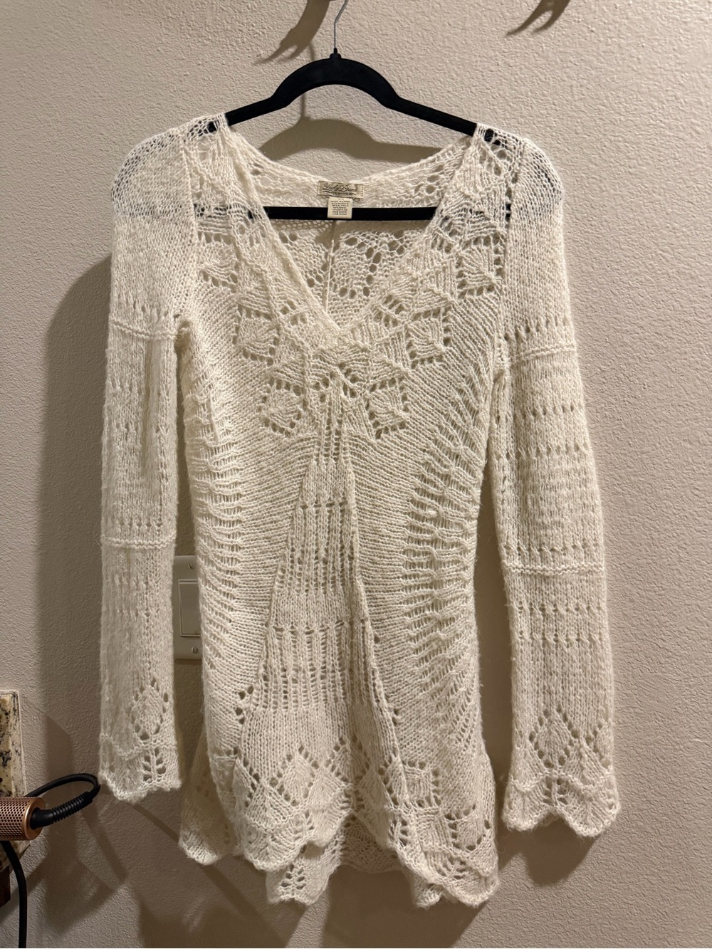 Lucky Brand Cream Crochet V-Neck Pullover